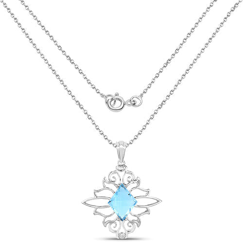 Bids.com 5.15 Carat Genuine Swiss Blue Topaz .925 Sterling Silver Pendant Pendants White Smoke