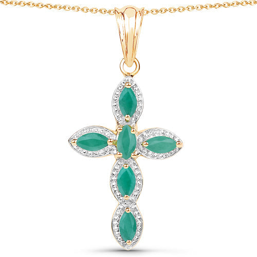 Bids.com 18K Yellow Gold Plated 0.84 Carat Genuine Emerald .925 Sterling Silver Pendant Pendants White Smoke size 16.00,size 18.00,size 20.00