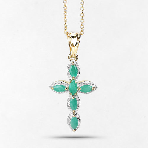 Bids.com 18K Yellow Gold Plated 0.84 Carat Genuine Emerald .925 Sterling Silver Pendant Pendants White Smoke size 16.00,size 18.00,size 20.00