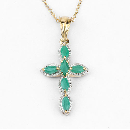 Bids.com 18K Yellow Gold Plated 0.84 Carat Genuine Emerald .925 Sterling Silver Pendant Pendants White Smoke size 16.00,size 18.00,size 20.00