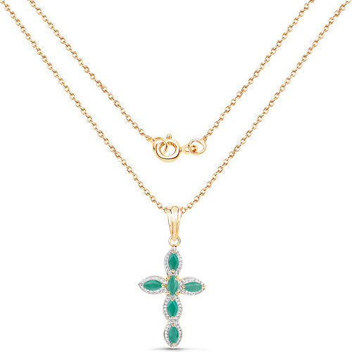 Bids.com 18K Yellow Gold Plated 0.84 Carat Genuine Emerald .925 Sterling Silver Pendant Pendants White Smoke size 16.00,size 18.00,size 20.00