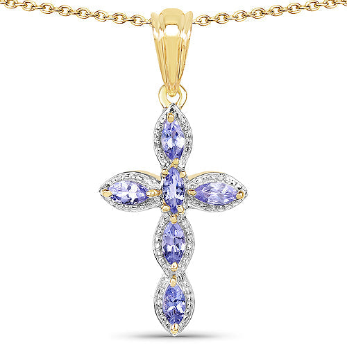 Bids.com 14K Yellow Gold Plated 0.84 Carat Genuine Tanzanite .925 Sterling Silver Pendant Pendants White Smoke Default Title