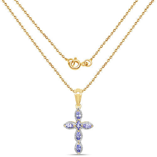 Bids.com 14K Yellow Gold Plated 0.84 Carat Genuine Tanzanite .925 Sterling Silver Pendant Pendants White Smoke