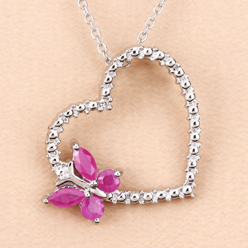 Bids.com 0.52 Carat Genuine Ruby and Created White Sapphire .925 Sterling Silver Pendant Pendants Bisque
