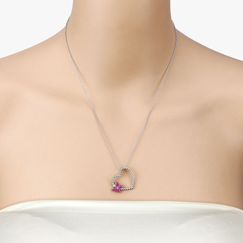 Bids.com 0.52 Carat Genuine Ruby and Created White Sapphire .925 Sterling Silver Pendant Pendants Wheat