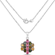 Bids.com 4.34 Carat Genuine Pink Tourmaline, Green Tourmaline & Brown Tourmaline .925 Sterling Silver Pendant Pendants White Smoke