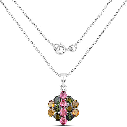 Bids.com 4.34 Carat Genuine Pink Tourmaline, Green Tourmaline & Brown Tourmaline .925 Sterling Silver Pendant Pendants White Smoke