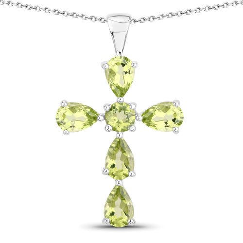 Bids.com 2.24 Carat Genuine Peridot .925 Sterling Silver Pendant Pendants White Smoke Default Title