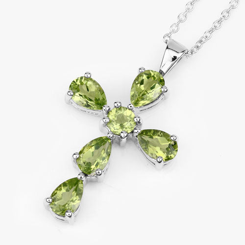 Bids.com 2.24 Carat Genuine Peridot .925 Sterling Silver Pendant Pendants White Smoke