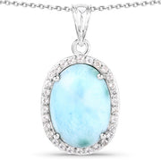 Bids.com 13.55 Carat Genuine Larimar and White Topaz .925 Sterling Silver Pendant Pendants White Smoke Default Title