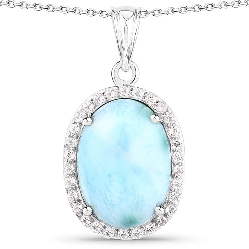 Bids.com 13.55 Carat Genuine Larimar and White Topaz .925 Sterling Silver Pendant Pendants White Smoke Default Title