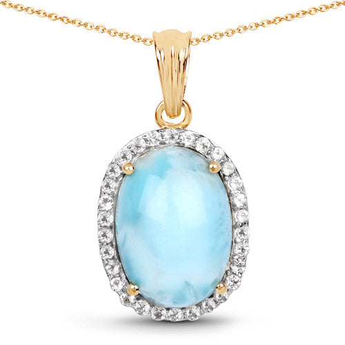 Bids.com 14K Yellow Gold Plated 13.55 Carat Genuine Larimar and White Topaz .925 Sterling Silver Pendant Pendants White Smoke Default Title