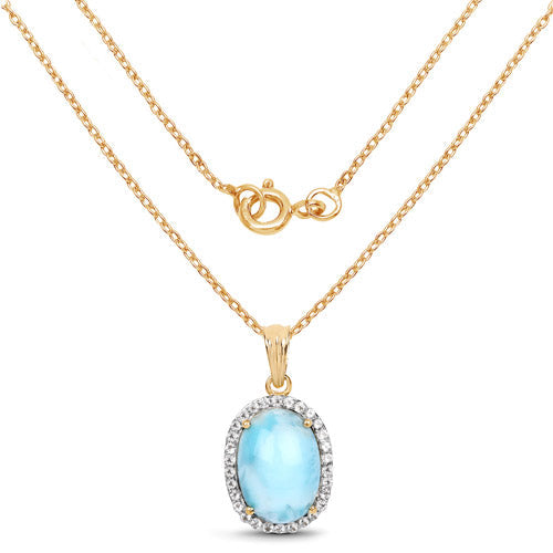 Bids.com 14K Yellow Gold Plated 13.55 Carat Genuine Larimar and White Topaz .925 Sterling Silver Pendant Pendants White Smoke
