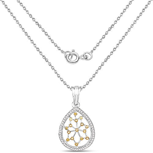 Bids.com 0.45 Carat Genuine White Diamond and Yellow Diamond .925 Sterling Silver Pendant Pendants White Smoke