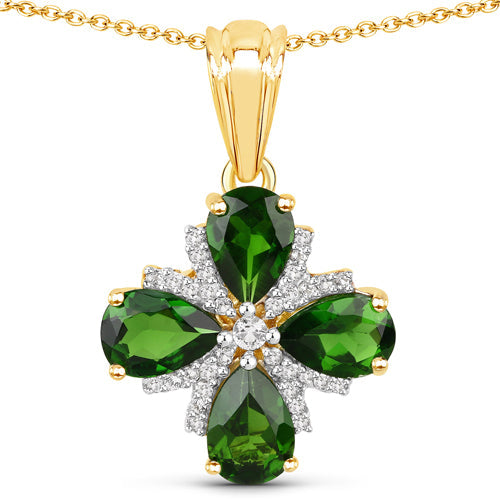 Bids.com 2.70 Carat Genuine Chrome Diopside and White Topaz .925 Sterling Silver Pendant Pendants White Smoke Default Title