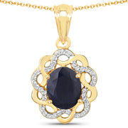 Bids.com 3.43 Carat Genuine Blue Sapphire and White Topaz .925 Sterling Silver Pendant Pendants White Smoke Default Title