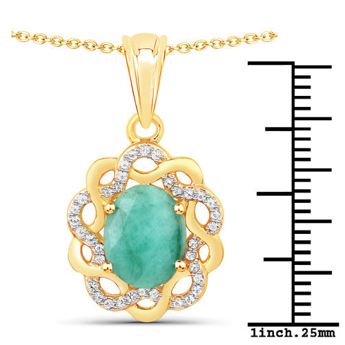 Bids.com 2.78 Carat Genuine Emerald and White Topaz .925 Sterling Silver Pendant Pendants White Smoke