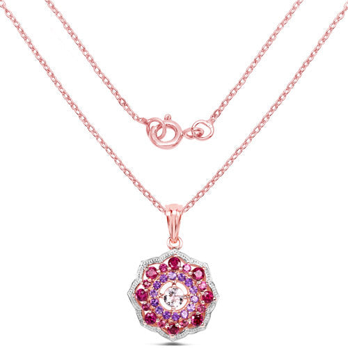 Bids.com 14K Rose Gold Plated 2.30 Carat Genuine Morganite, Rhodolite and Amethyst .925 Sterling Silver Pendant Pendants White Smoke