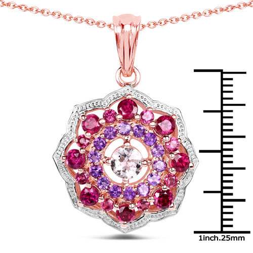 Bids.com 14K Rose Gold Plated 2.30 Carat Genuine Morganite, Rhodolite and Amethyst .925 Sterling Silver Pendant Pendants White Smoke