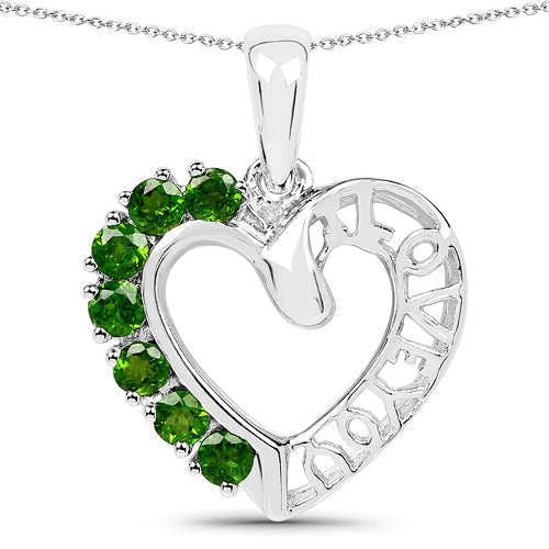 Bids.com 14K White Gold Plated 0.84 Carat Genuine Chrome Diopside .925 Sterling Silver Pendant Pendants White Smoke Default Title