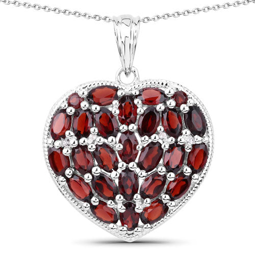 Bids.com 6.98 Carat Genuine Garnet and White Topaz .925 Sterling Silver Pendant Pendants White Smoke Default Title
