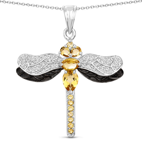 Bids.com 1.79 Carat Genuine Citrine and White Topaz .925 Sterling Silver Pendant Pendants White Smoke Default Title