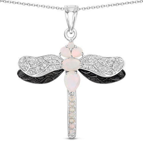 Bids.com 1.41 Carat Genuine Ethiopian Opal and White Topaz .925 Sterling Silver Pendant Pendants White Smoke Default Title