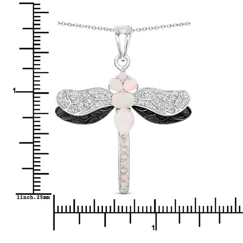 Bids.com 1.41 Carat Genuine Ethiopian Opal and White Topaz .925 Sterling Silver Pendant Pendants White Smoke