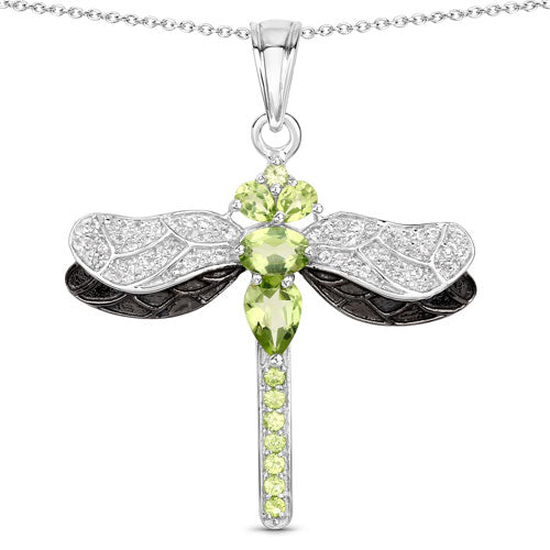 Bids.com 1.98 Carat Genuine Peridot and White Topaz .925 Sterling Silver Pendant Pendants White Smoke size 18.00