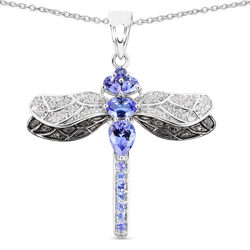 Bids.com 1.93 Carat Genuine Tanzanite and White Topaz .925 Sterling Silver Pendant Pendants White Smoke Default Title