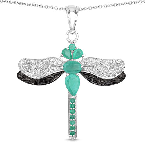 Bids.com 1.87 Carat Genuine Zambian Emerald and White Topaz .925 Sterling Silver Pendant Pendants White Smoke Default Title