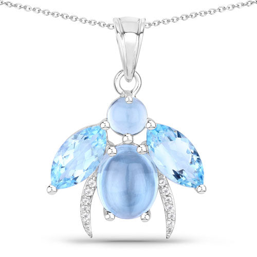 Bids.com 9.06 Carat Genuine Blue Topaz and White Topaz .925 Sterling Silver Pendant Pendants White Smoke size 18.00