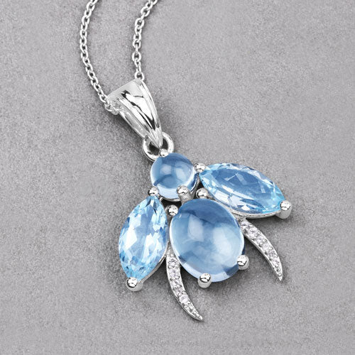 Bids.com 9.06 Carat Genuine Blue Topaz and White Topaz .925 Sterling Silver Pendant Pendants Gray size 18.00