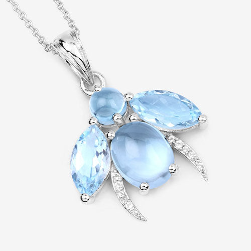 Bids.com 9.06 Carat Genuine Blue Topaz and White Topaz .925 Sterling Silver Pendant Pendants White Smoke size 18.00
