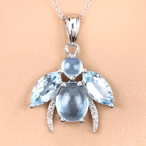 Bids.com 9.06 Carat Genuine Blue Topaz and White Topaz .925 Sterling Silver Pendant Pendants Peach Puff size 18.00