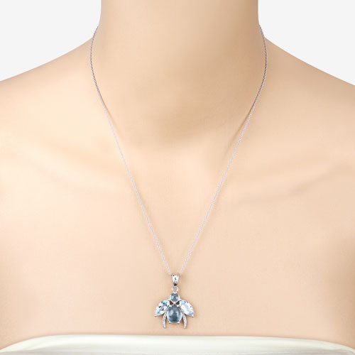 Bids.com 9.06 Carat Genuine Blue Topaz and White Topaz .925 Sterling Silver Pendant Pendants Peach Puff size 18.00