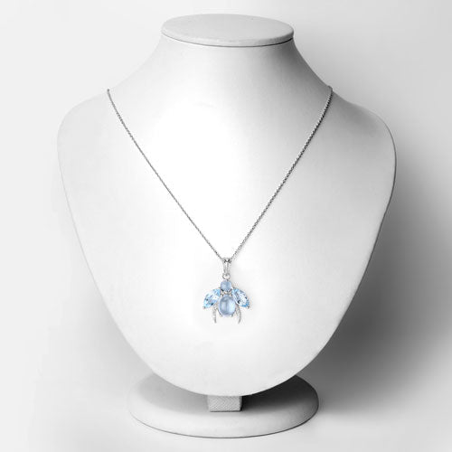 Bids.com 9.06 Carat Genuine Blue Topaz and White Topaz .925 Sterling Silver Pendant Pendants White Smoke size 18.00