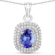 Bids.com 1.41 Carat Genuine Tanzanite and White Diamond 14K White Gold Pendant Pendants White Smoke Default Title
