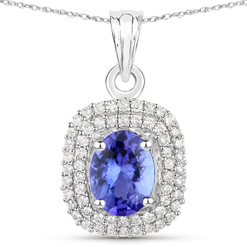 Bids.com 1.41 Carat Genuine Tanzanite and White Diamond 14K White Gold Pendant Pendants White Smoke Default Title