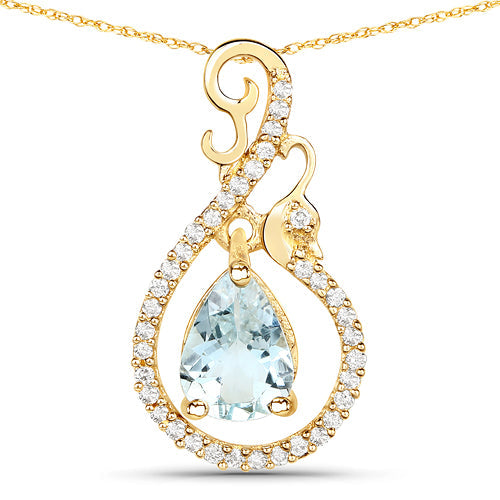 Bids.com 0.76 Carat Genuine Aquamarine and White Diamond 14K Yellow Gold Pendant Pendants White Smoke Default Title