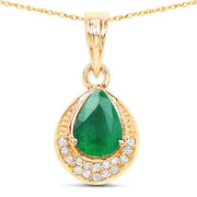 Bids.com 0.89 Carat Genuine Zambian Emerald and White Diamond 14K Yellow Gold Pendant Pendants White Smoke Default Title