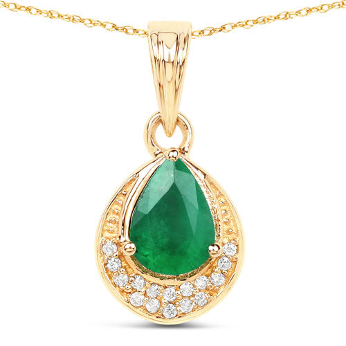 Bids.com 0.89 Carat Genuine Zambian Emerald and White Diamond 14K Yellow Gold Pendant Pendants White Smoke Default Title