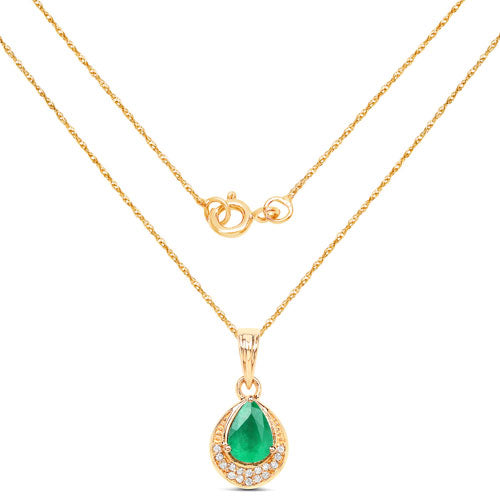 Bids.com 0.89 Carat Genuine Zambian Emerald and White Diamond 14K Yellow Gold Pendant Pendants White Smoke