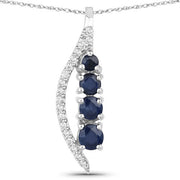 Bids.com 0.40 Carat Genuine Blue Sapphire and White Diamond 14K White Gold Pendant Pendants White Smoke Default Title