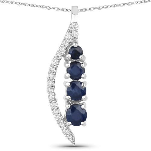 Bids.com 0.40 Carat Genuine Blue Sapphire and White Diamond 14K White Gold Pendant Pendants White Smoke Default Title