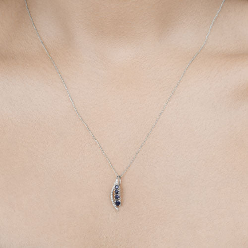 Bids.com 0.40 Carat Genuine Blue Sapphire and White Diamond 14K White Gold Pendant Pendants Gray