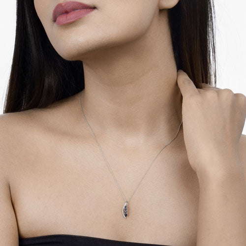 Bids.com 0.40 Carat Genuine Blue Sapphire and White Diamond 14K White Gold Pendant Pendants Tan