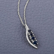 Bids.com 0.40 Carat Genuine Blue Sapphire and White Diamond 14K White Gold Pendant Pendants Slate Gray