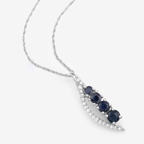Bids.com 0.40 Carat Genuine Blue Sapphire and White Diamond 14K White Gold Pendant Pendants White Smoke