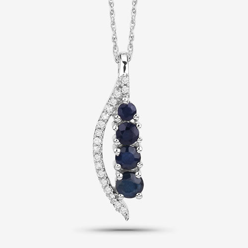 Bids.com 0.40 Carat Genuine Blue Sapphire and White Diamond 14K White Gold Pendant Pendants White Smoke